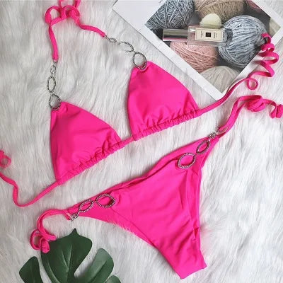 Bikini 2024 Diamond Swimsuit Crystal Women Swimwear Nude Bikinis Brazilian Rhinestone Beachwear push up Bikini Bandage Biquini