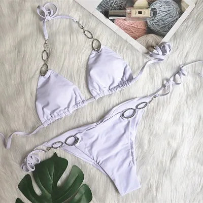 Bikini 2024 Diamond Swimsuit Crystal Women Swimwear Nude Bikinis Brazilian Rhinestone Beachwear push up Bikini Bandage Biquini