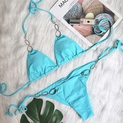 Bikini 2024 Diamond Swimsuit Crystal Women Swimwear Nude Bikinis Brazilian Rhinestone Beachwear push up Bikini Bandage Biquini