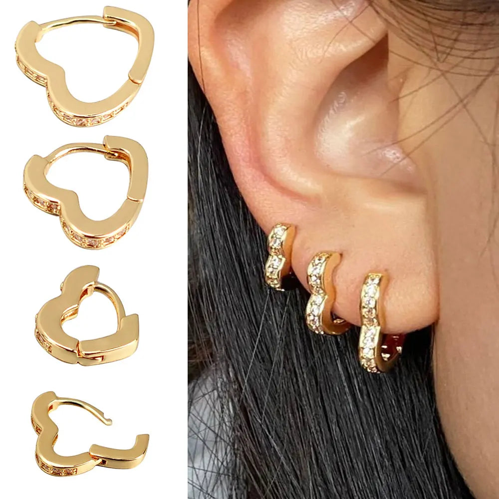 2022 Hot Sell Fashion Small Heart Crystal Hoop Earrings for Women Girls Bijoux Geometric ZirconTiny Earrings Statement Jewelry