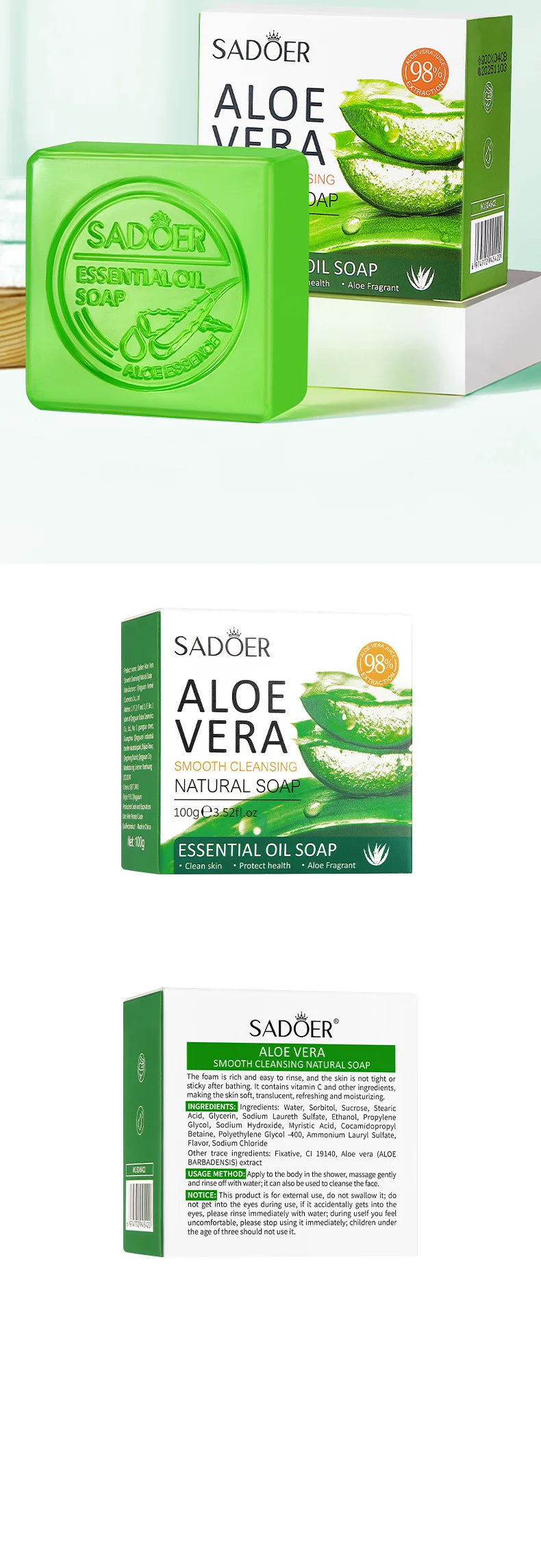 Pure Plus Soothing Aloe Vera Face & Body Soap - Gentle Hydration & Cleansing