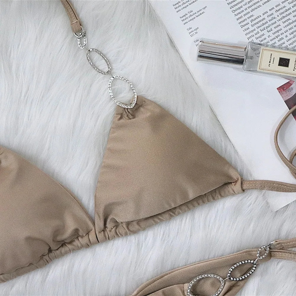 Bikini 2024 Diamond Swimsuit Crystal Women Swimwear Nude Bikinis Brazilian Rhinestone Beachwear push up Bikini Bandage Biquini