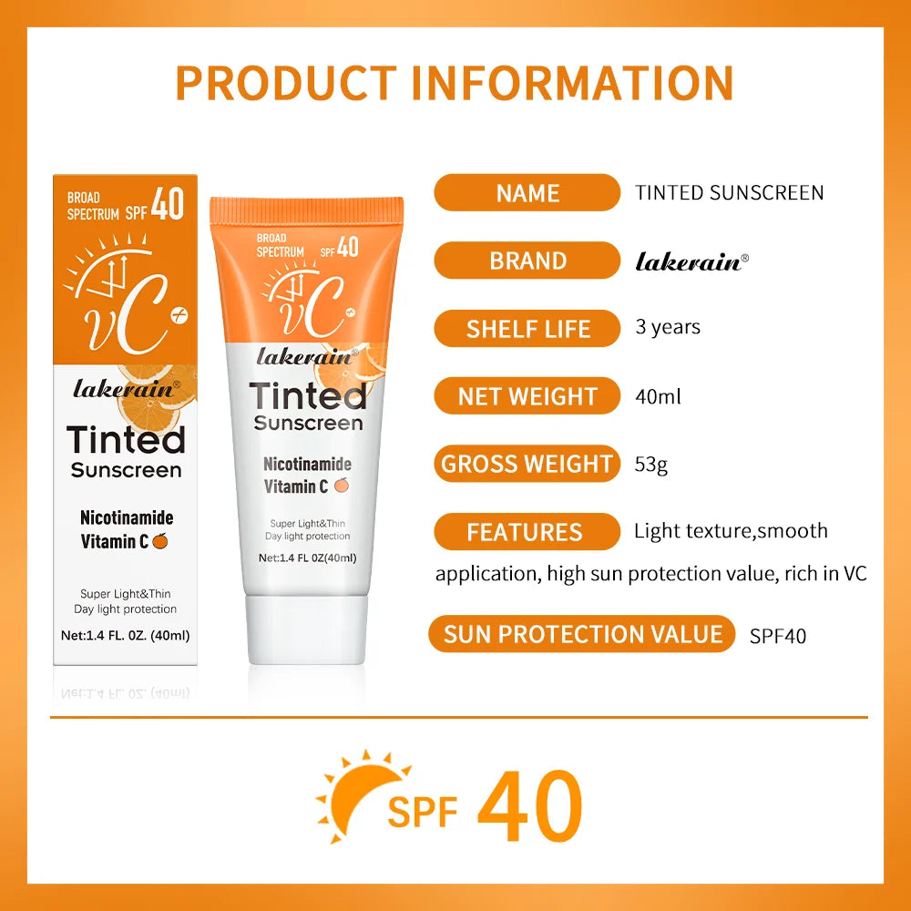 SPF40 Tinted Moisturizing VC Sunscreen Skin Protection Refreshing Makeup Sunscreen Cream UV Anti-aging Resistance Sunscreen