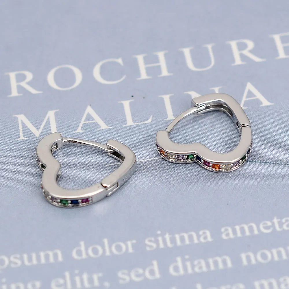 2022 Hot Sell Fashion Small Heart Crystal Hoop Earrings for Women Girls Bijoux Geometric ZirconTiny Earrings Statement Jewelry