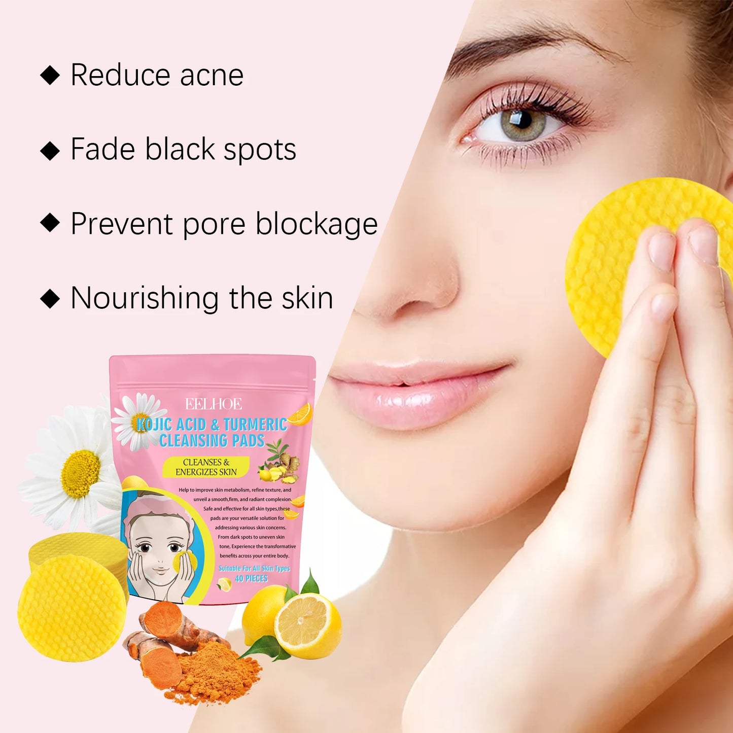 Pure Plus Turmeric & Kojic Acid Cleansing Pads - Gentle Exfoliation & Brightening
