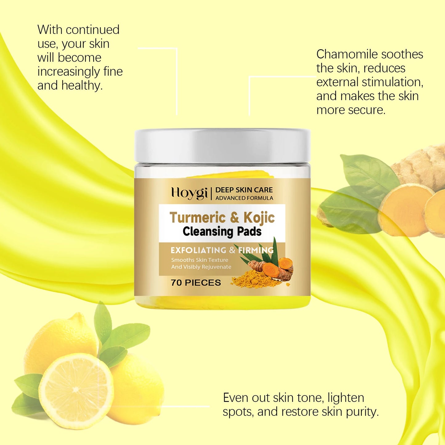 Pure Plus Turmeric & Kojic Acid Cleansing Pads - Gentle Exfoliation & Brightening
