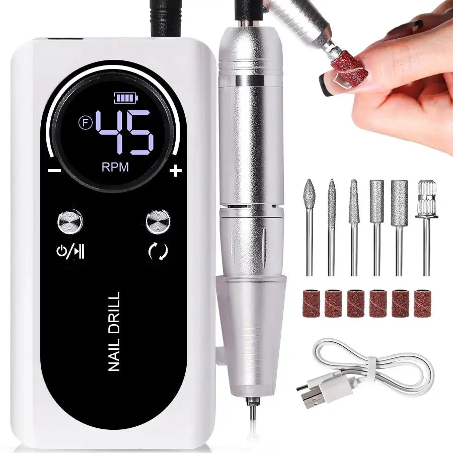 Pure Plus Professional Portable Electric Nail Drill - Rechargeable Manicure Tool