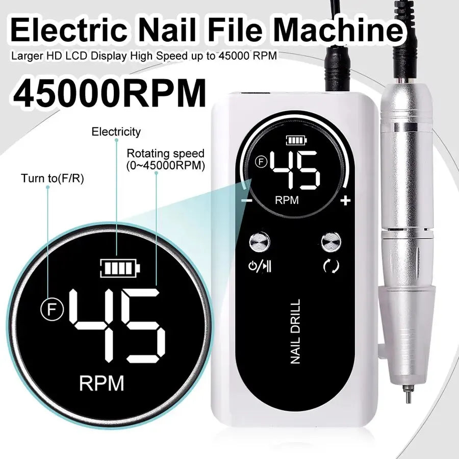 Pure Plus Professional Portable Electric Nail Drill - Rechargeable Manicure Tool