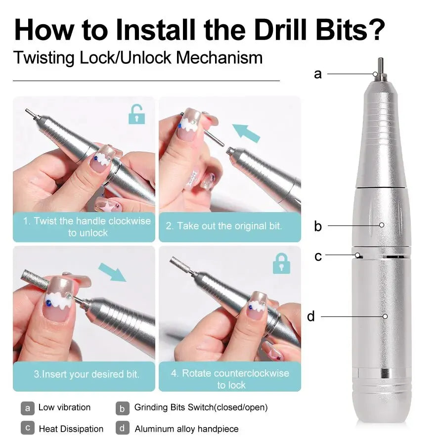 Pure Plus Professional Portable Electric Nail Drill - Rechargeable Manicure Tool