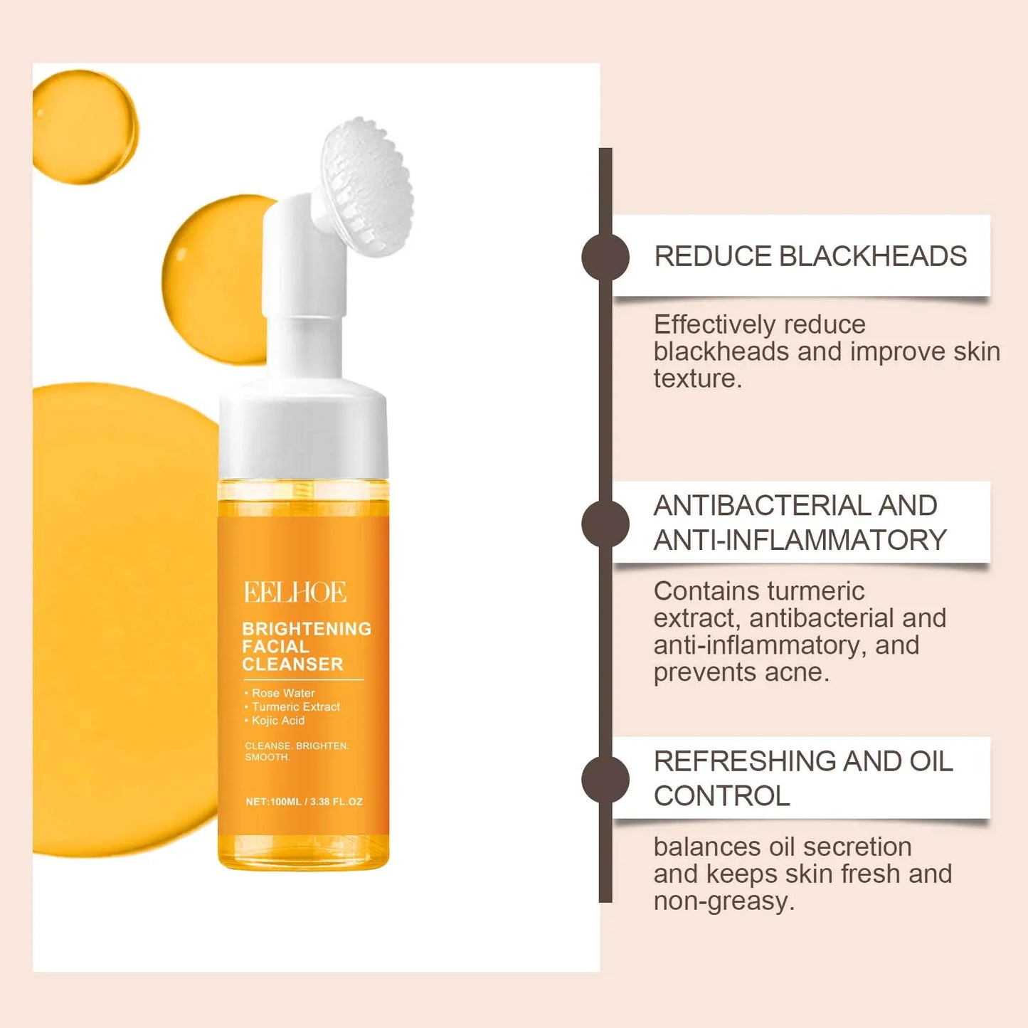 Turmeric Cleansing Milk Foam Facial Cleanser Cleanses Dirt And Grease Brightens Skin Hydrating And Moisturizes Face Care Product