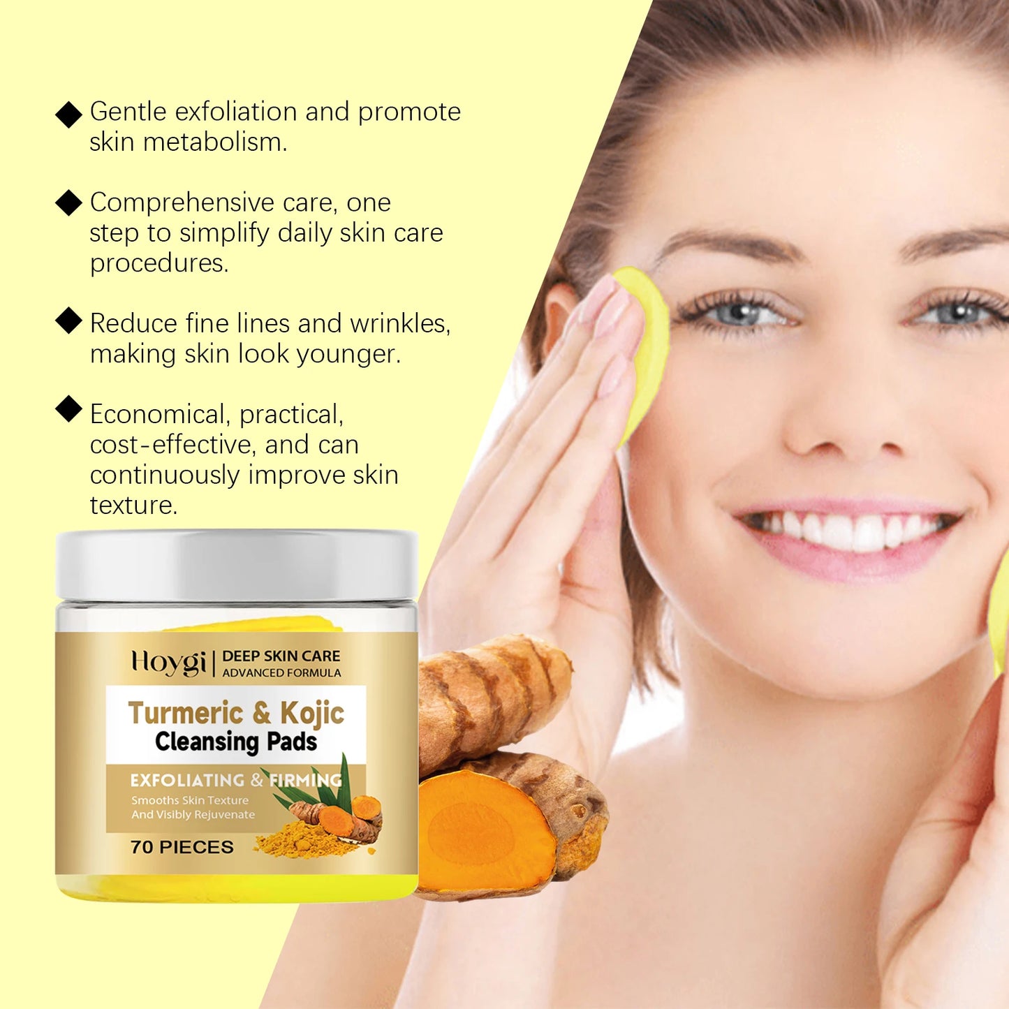 Pure Plus Turmeric & Kojic Acid Cleansing Pads - Gentle Exfoliation & Brightening