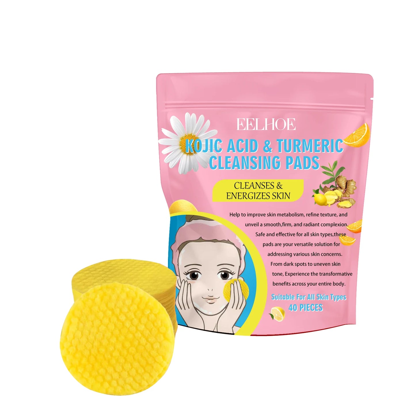 Pure Plus Turmeric & Kojic Acid Cleansing Pads - Gentle Exfoliation & Brightening