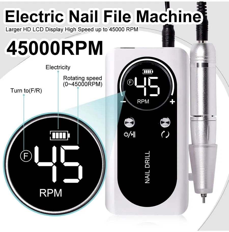 Pure Plus Professional Portable Electric Nail Drill - Rechargeable Manicure Tool
