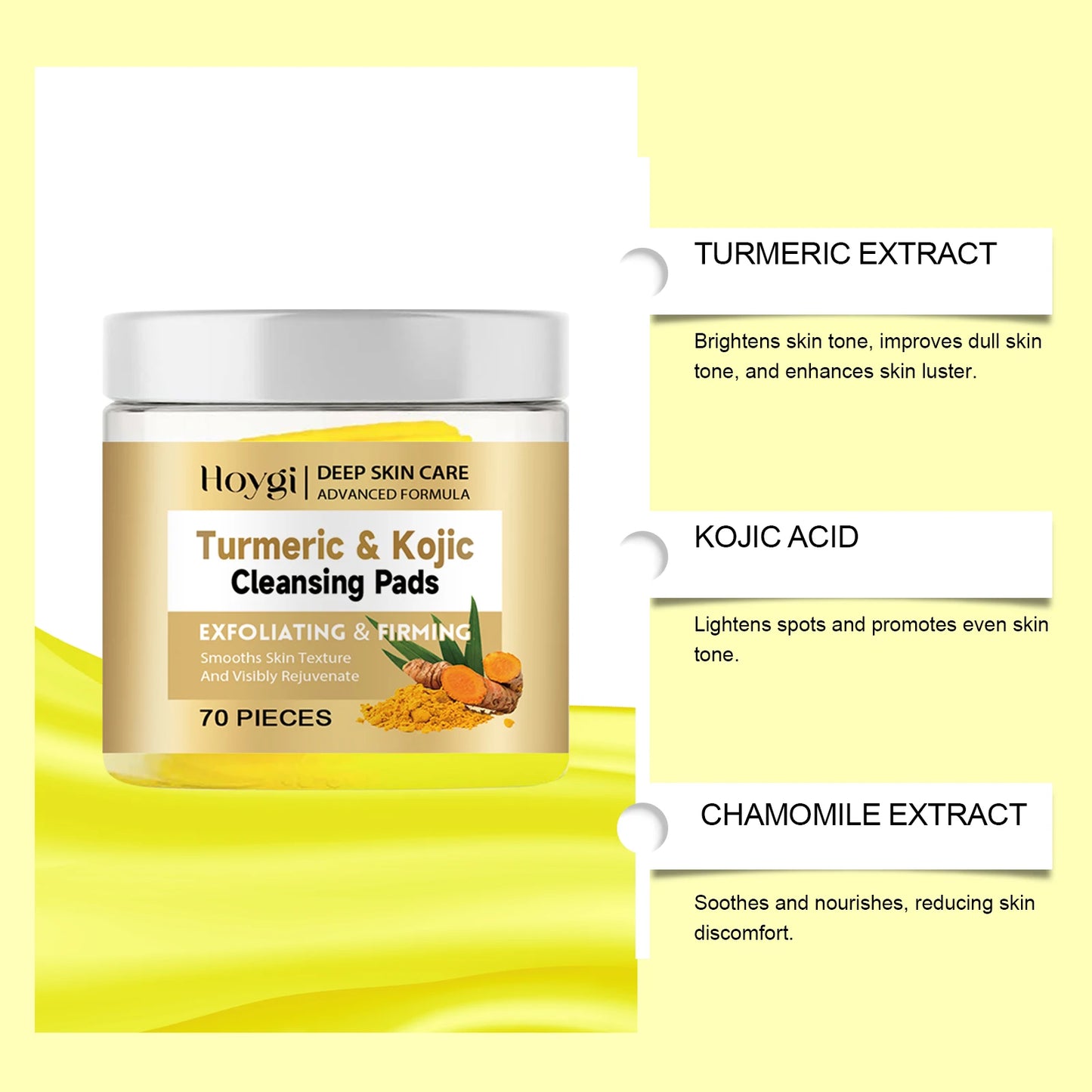 Pure Plus Turmeric & Kojic Acid Cleansing Pads - Gentle Exfoliation & Brightening